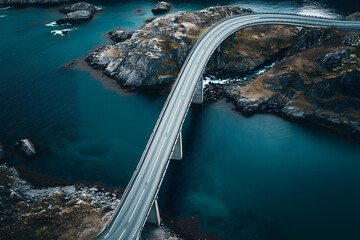 Aerial View of a Long Bridge Over a Body of Water - Powered by Adobe
