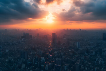 Aerial View of City at Sunset