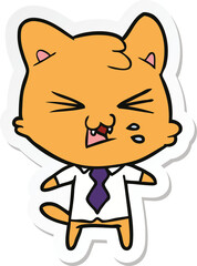 sticker of a cartoon hissing cat