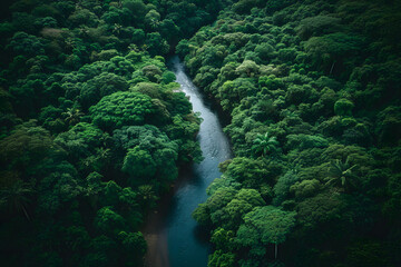 Fototapeta na wymiar River Flowing Through Lush Green Forest