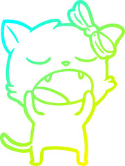 cold gradient line drawing cartoon yawning cat