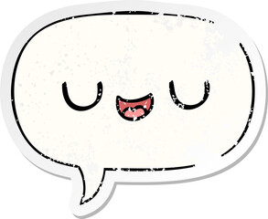cute cartoon face and speech bubble distressed sticker