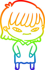 rainbow gradient line drawing cartoon woman