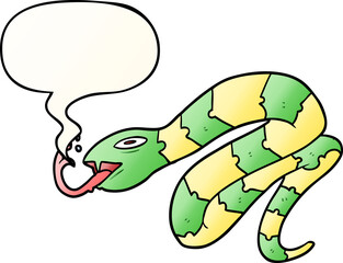 cartoon hissing snake and speech bubble in smooth gradient style