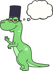 thought bubble cartoon dinosaur wearing top hat