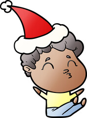 gradient cartoon of a man pouting wearing santa hat