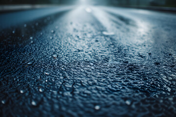 Rain-Soaked Road With Glistening Raindrops