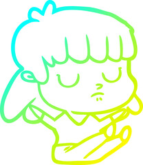 cold gradient line drawing cartoon indifferent woman sitting