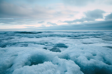 Vast Frozen Lake With Solid Sheets of Ice - obrazy, fototapety, plakaty