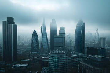 Foggy View of London City Skyline