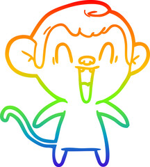 rainbow gradient line drawing cartoon laughing monkey