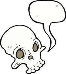 cartoon spooky skull with speech bubble