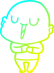 cold gradient line drawing happy cartoon bald man