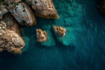 Aerial View of Body of Water Surrounded by Rocks