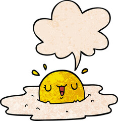 cartoon fried egg and speech bubble in retro texture style