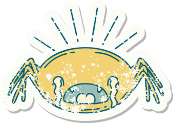 grunge sticker of tattoo style crying spider
