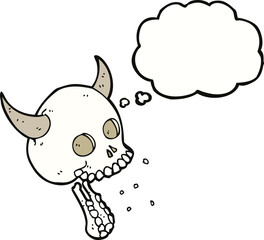 cartoon spooky skull with thought bubble