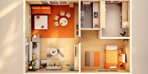 minimalistic design Apartment floor plan. (top view) Furnished flat