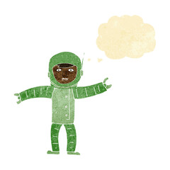 cartoon space man with thought bubble