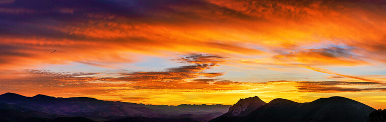 Sunset, sunrise in the mountains, silhouette, sky