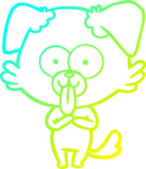 cold gradient line drawing cartoon dog with tongue sticking out