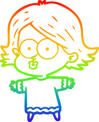 rainbow gradient line drawing cartoon girl pouting