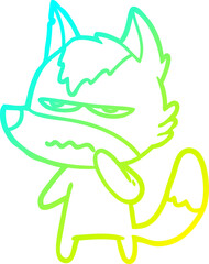 cold gradient line drawing cartoon annoyed wolf