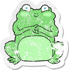 retro distressed sticker of a cartoon funny frog