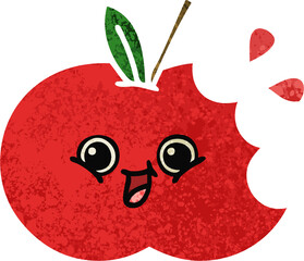 retro illustration style cartoon red apple