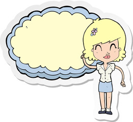 sticker of a cartoon woman with cloud text space