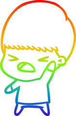 rainbow gradient line drawing cartoon stressed man