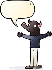 cartoon friendly werewolf with speech bubble