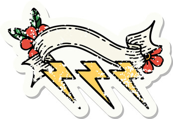 grunge sticker with banner of lightning  bolts