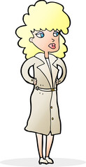 cartoon woman in trench coat