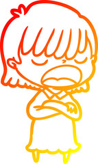 warm gradient line drawing cartoon woman talking loudly