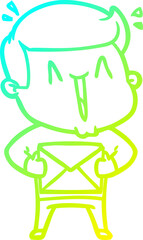 cold gradient line drawing cartoon excited man