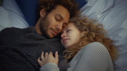 Fototapeta na wymiar Couple cuddling, snuggling and sleeping 