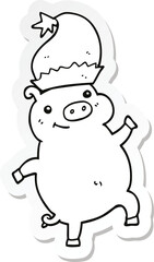 sticker of a cartoon happy christmas pig