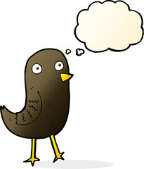 funny cartoon bird with thought bubble