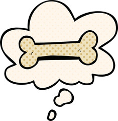 cartoon bone and thought bubble in comic book style