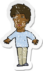 retro distressed sticker of a cartoon surprised man