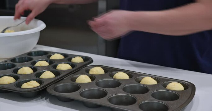 Preparation for baking at baking tray traditionally brazilian cheese chipa buns