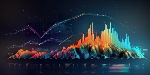 Fotobehang minimalistic design Big data analytics report. Infographic with graph and chart on abstract background © Dipankar