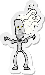 retro distressed sticker of a cartoon robot
