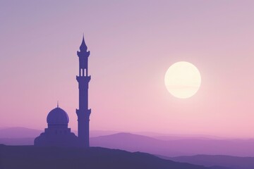 Minimalist Mosque Silhouette against Purple Sky