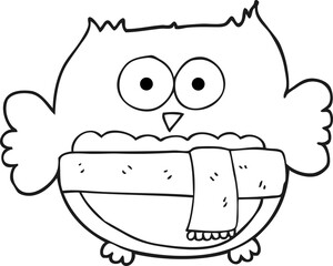 black and white cartoon owl wearing scarf