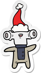 friendly sticker cartoon of a alien wearing santa hat