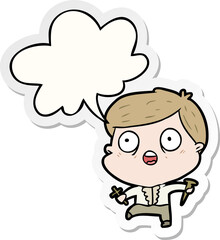 cartoon frightened man hunting halloween vampires and speech bubble sticker