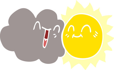 cartoon doodle happy sun and cloud
