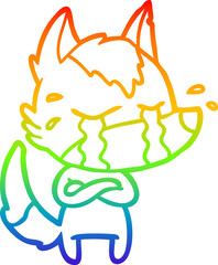 rainbow gradient line drawing cartoon crying wolf
